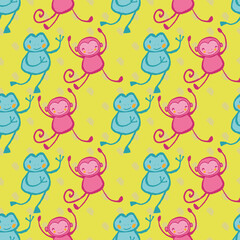 Monkey Frog Dots Seamless Pattern