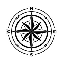 Compass icon. Travel and navigation symbol. The subject of orientation on the terrain or map. Isolated raster illustration on white background.
