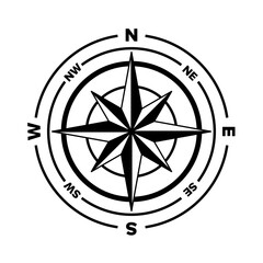Compass icon. Travel and navigation symbol. The subject of orientation on the terrain or map. Isolated raster illustration on white background.