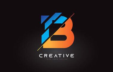 Sliced Letter B Logo Icon Design with Blue and Orange Colors and Cut Slices