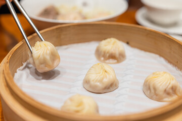Chinese style steamed soup bun in restaurant