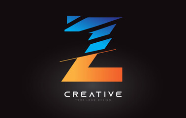 Sliced Letter Z Logo Icon Design with Blue and Orange Colors and Cut Slices