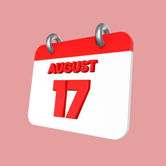 3D August 17 Calendar Illustration Side View