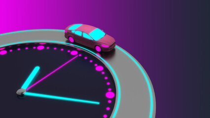 Fototapeta premium neon car rides on the clock face