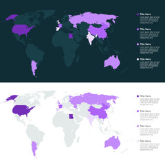 World Map Infographic, Heat Map, Vector Map, Countries Heat Map
