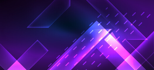 Background wallpaper neon glowing lines and geometric shapes. Dark wallpaper for concept of AI technology, blockchain, communication, 5G, science, business and technology