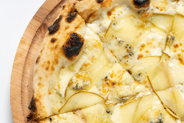 pizza with a pear on a white background