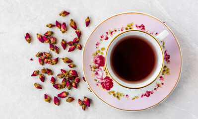cup of tea with roses