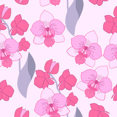 Seamless pattern with pink flowers. Floral decorative vector  background,  plants, botanical design for fashion, fabric