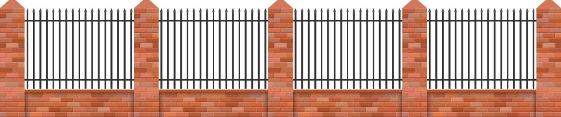 Brick and steel fence vector illustration isolated