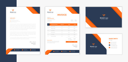 Corporate Stationery design template set, Letterhead design, Invoice, and business card vector