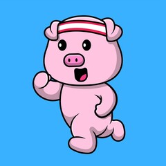 Fototapeta na wymiar Cute Pig Running Cartoon Vector Icon Illustration. Animal Sport Icon Concept Isolated Premium Vector 