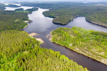 Naklejka premium Ladoga Skerries National park on cloudy summer day. Surroundings of Harvia village, Karelia, Russia.