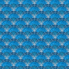 Scale, squama blue seamless pattern. Textured background for textile, wallpaper, wrapping. Japanese traditional backdrop. Vector