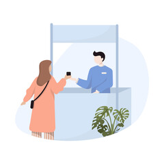 People in airport flat color icons set of pilot stewardess tourists with travel bags at checkpoint and security screening. Passport control, luggage, security, check. Isolated vector illustration