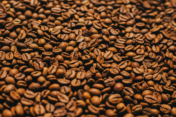 Fondo con textura de café arábica tostado gourmet. Concepto de alimentos y bebidas.