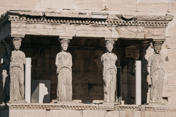 Athens, Greece - The Caryatids in The Erechtheion, an Greek temple on the north side of the...