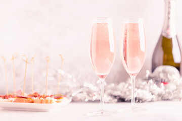 Champagne or wine on a decorated table