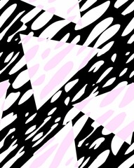 Black and white vector background with brush strokes. Starfall background. Flakes in milk. Slanting white rain. Water texture, waves, liquid, oil. Dynamic background with liquid flow.