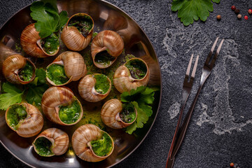 Bourgogne Escargot Snails with herb garlic oil.