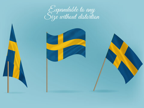 National flag of Sweden vector.Waving flag of Sweden  from different angle