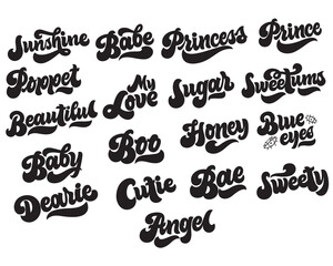 A set of stickers for a laptop. Hand-drawn lettering. It can be used for T-shirts, stickers, greeting cards. The illustration is carefully digitized and ready for use. Vector illustration.