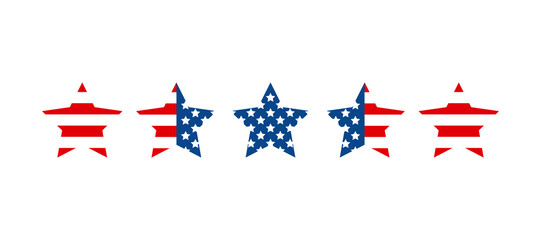 Independence Day United States five stars. USA flag illustration, sign or symbol, traditional patriotic US icons for American national holiday. Memorial Day USA, 4th of July.