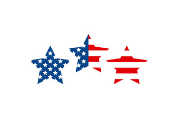 Independence Day United States three stars. USA flag illustration, sign or symbol, traditional patriotic US icons for American national holiday. Memorial Day USA, 4th of July.