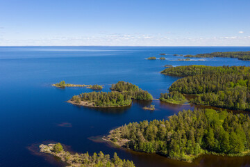 Obraz premium Aerial view of Valaam island and Ladoga lake on sunny summer day. Karelia, Russia.