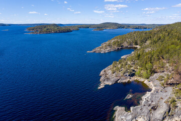 Aerial view of Ladoga Skerries National park south of Sortavala. Karelia, Russia.