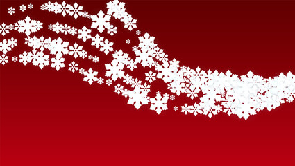 Fototapeta na wymiar Christmas Vector Background with Falling Snowflakes. Isolated on Red Background. Realistic Snow Sparkle Pattern. Snowfall Overlay Print. Winter Sky. Papercut Snowflakes.