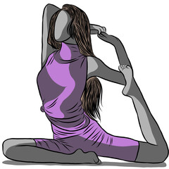Yoga workout concept,Healthy lifestyle.Line drawing,Woman exercise in yoga posture on over white background.Creative with illustration in flat design.
