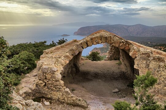 Ruins of a small chapel of the castle of Monolithos on Rhodes island, Greece