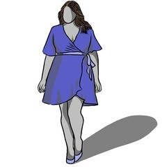 Body positive concept.Woman plus size.Confident obese women on over white background.Line drawing of cartoon character with illustration in flat design.