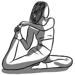 Yoga workout concept,Healthy lifestyle.Line drawing,Woman exercise in yoga posture on over white background.Creative with illustration in flat design.