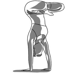 Yoga workout concept,Healthy lifestyle.Line drawing,Woman exercise in yoga posture on over white background.Creative with illustration in flat design.