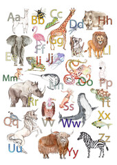 Fototapeta premium Animals icons vintage style collection ABC watercolor illustration poster
