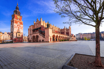 Krakow, Poland - Medieval Ryenek Square with the Town Hall Tower