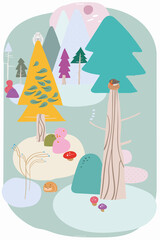 MYOW make your own world - vector illustration with cute animals in a winter forest