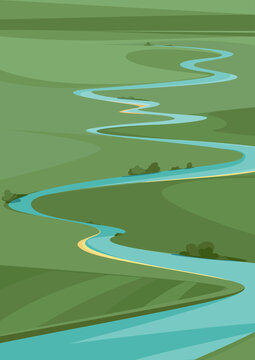 Landscape with river view from above. Natural scenery in vertical format.