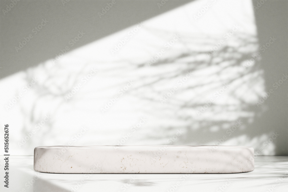 Canvas Prints luxury marble table with plant shadow on white wall and stone podium for product placement display. 