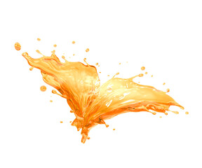 Orange juice splash isolated on white background, 3d rendering with Clipping path