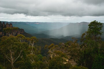 Scenic view of the beautiful Jamison Valley in the Blue Mountains of New South Wales, Australia