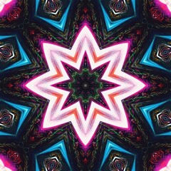 Abstract lightning wave ornament concept, pink blooming hibiscus flower, kaleidoscope, geometry, mandala, and polar patterns are good for meditation, business, website, wallpaper, home decoration etc.