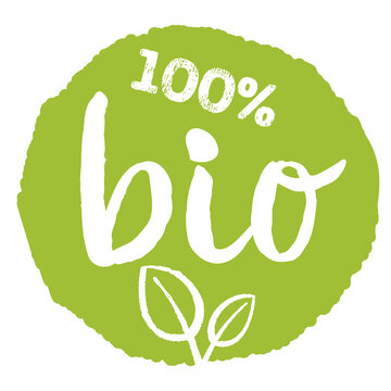 handdrawn green 100 percent bio label or sign, vector illustration