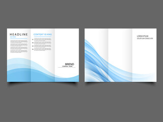 Easy editable tri-fold brochure design with blue wave shape