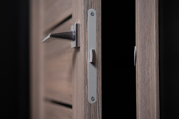 Obraz premium modern and secured metal door handle and latch detail