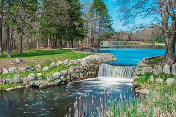 Beautiful nature view in D.W Field Park in Brockton, Massachusetts, on a sunny day