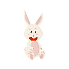 Bunny Character. Sitting and Laughing Funny, Happy Easter Rabbit.