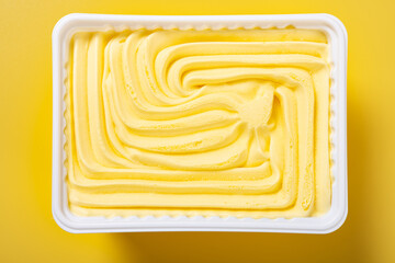 top view box of pineapple flavor ice cream on yellow background